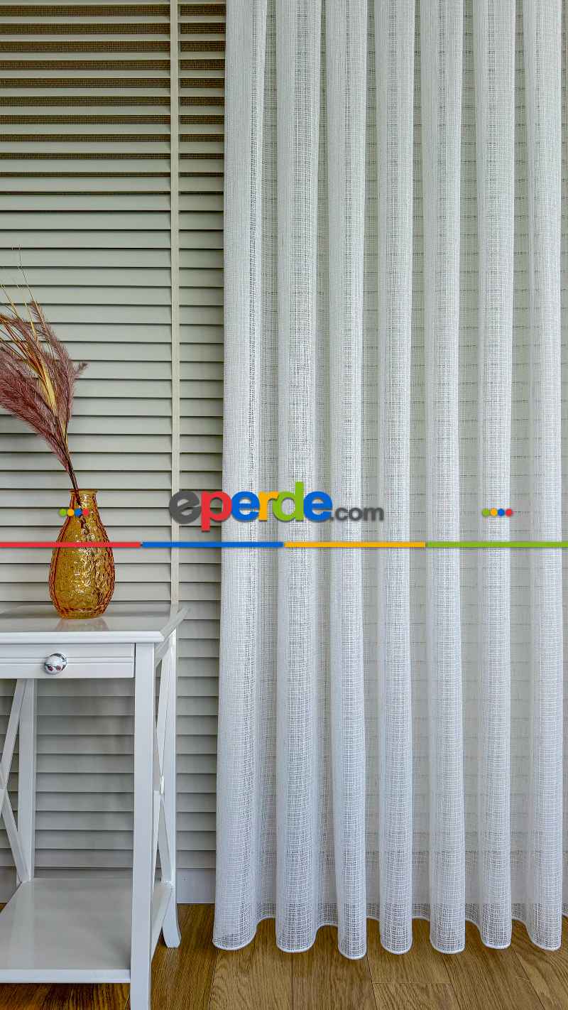 Ekru Özel Dokuma, Özel İplik Keten Düz Tül Perde - Ağır Gramajlı Premium