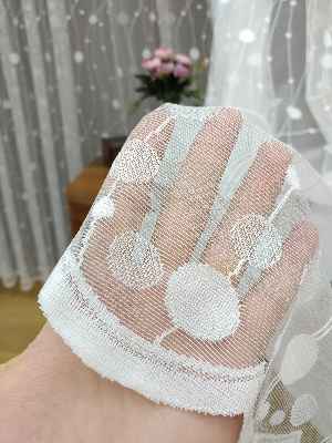 Spor Puantiyeli Desen Fransız Dantel Tül Perde- Ekru