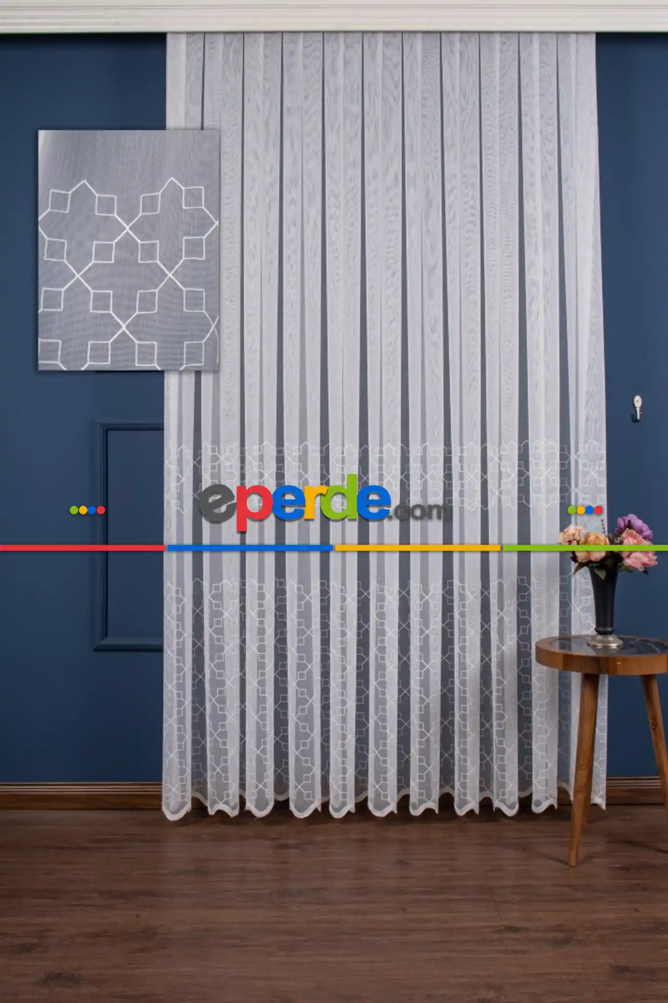 Salon Tül Perde - Geometri Nakış İşlemeli Tül Perde