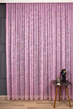 Dantel Örme Pembe Tül Perde Yüksek Gramajlı Pa 7110 - Kurşunlu Tül