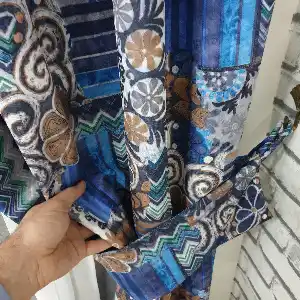 Mavi Etnik Fon Perde- Çok Renkli 3