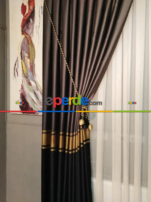 Yeni Sezon Antrasit,siyah Renk Gold Detaylı Pano Taç Fon Perde Tavan Bağlama Braçol Hediyeli