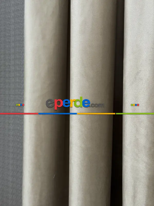 Yatak Odası - Bej İthal Kadife Fon Perde, Premium Kalite Serisi Kadife Fon Perde