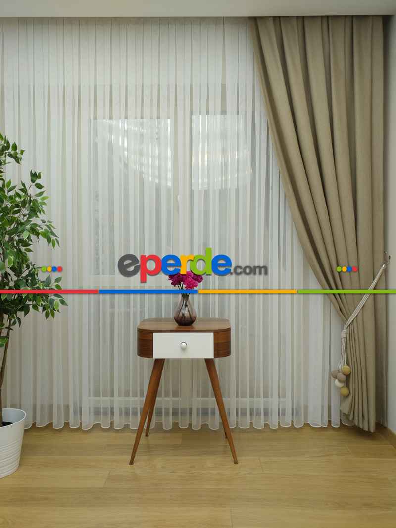 Mutfak Tül Perde - Mutfak Perdesi- Krem Açık