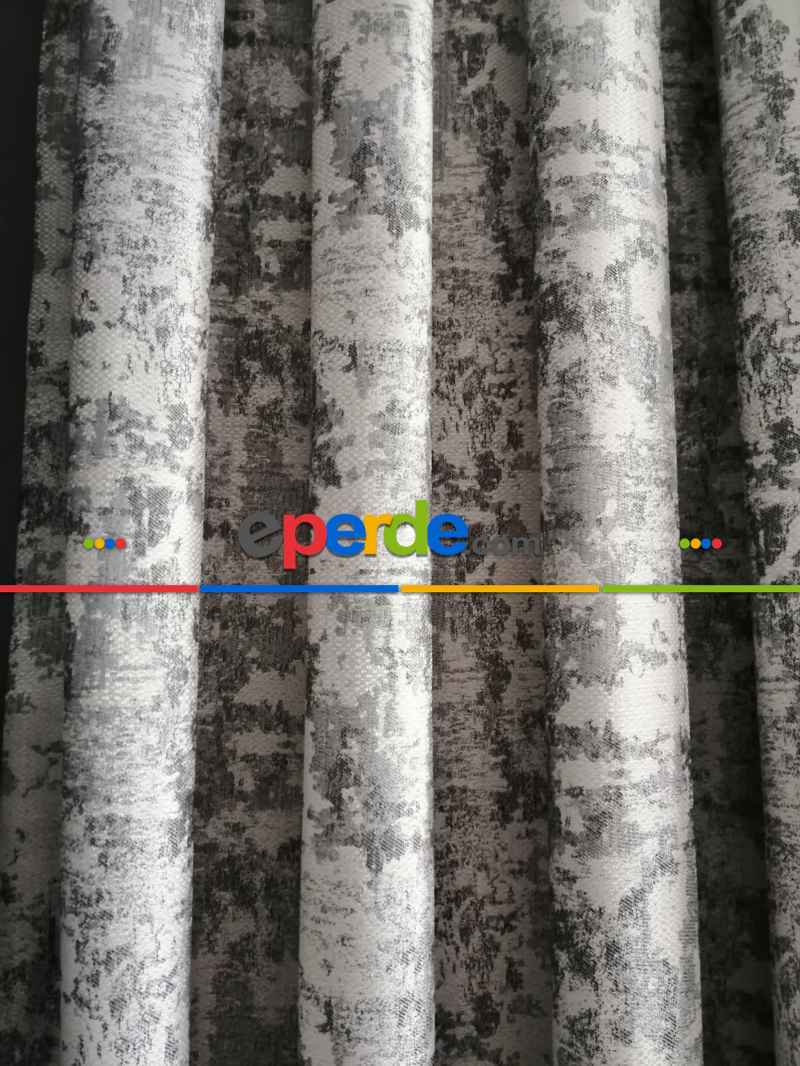 Patine Desenli Gri Desenli Jakar Fon Perde - Gri-füme-antrasit