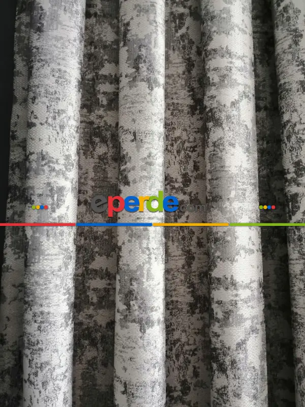 Salon - Patine Desenli Gri Desenli Jakar Fon Perde - Gri-füme-antrasit