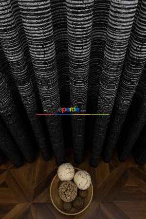 Hazır Ölçülü Çizgili Degrade Geçişli Modern Desenli Örme Tül - Siyah