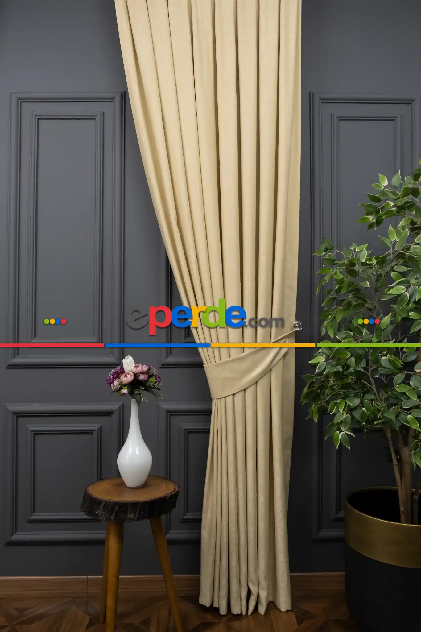 Salon - Soft Fon Perde Açık Bej Rengi Dökümlü En - Kum Beji