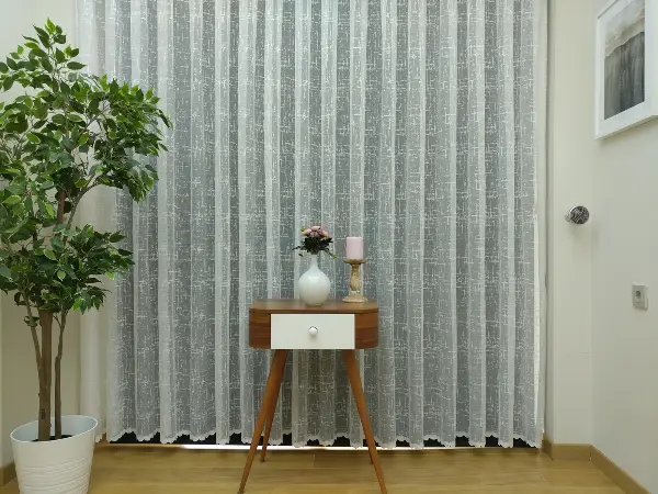 Modern Çizgiler Desenli Tül Perde- Beyaz