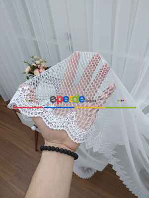 %55 İndirimli Hazır Ölçülü Normal Pileli Eteği Nakışlı Simli Düz Model - Ütü İstemez - Grek Tül Perde