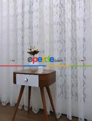 Tül Perde Ve Kruvaze Perde Damask Desenli- Ekru