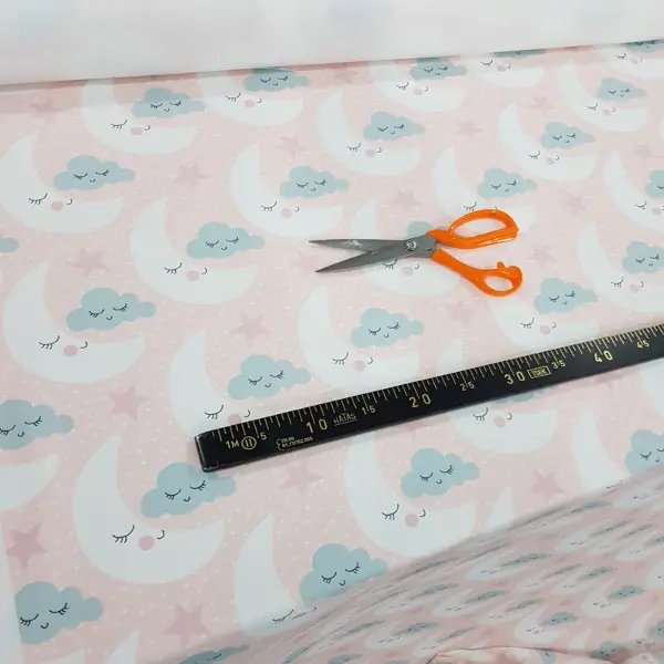 Bulut Ve Çocuk Odası Desenli Fon Perde K514 Kumaşı Kalındır Duck Bezi Değildir- Beyaz