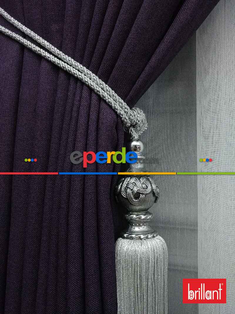 Brillant Keten Mor Renk Düz Fon Perde - Mor Patlıcan Moru