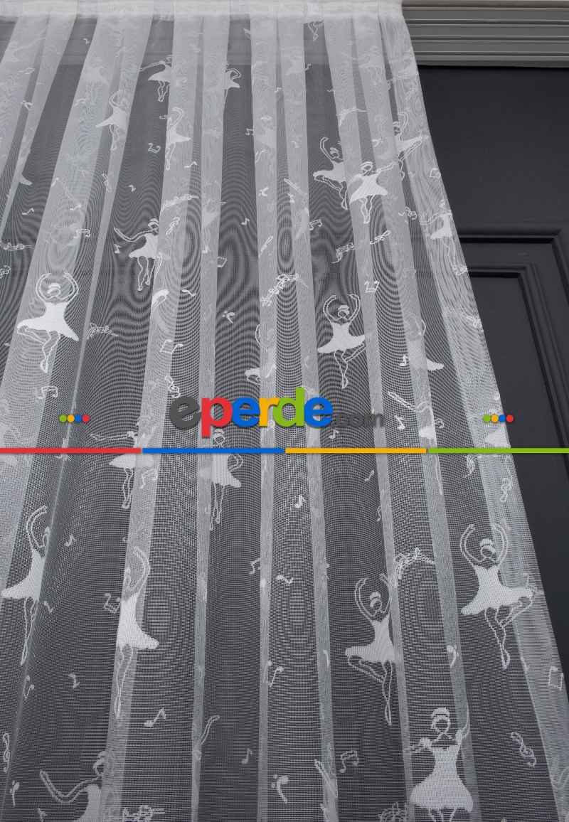 Kız Çocuk Odası Tül Perde - Balerin Desenli - Ütü İstemez - Özel Ölçü Sipariş