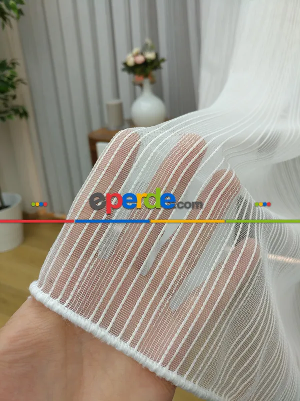 Boyuna Zincir Tül Perde- Ekru - Kurşunlu Tül