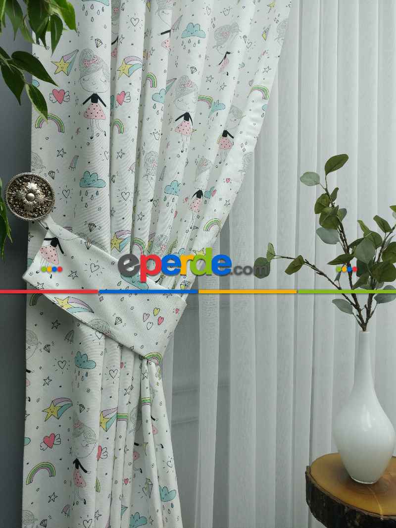 Bebek Odası Fon Perde - Desenli Fon Perde Evm563 Kumaşı Kalındır Duck Bezi Değildir- Siyah