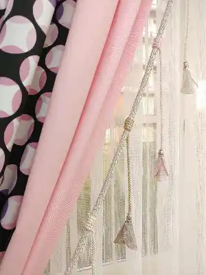 Geometrik Desenli Fon Perde ( Aksesuar Dahildir) ( Leke Tutmaz )- Siyah-Pembe-Mor