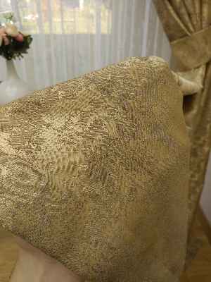 Patine Desenli Sütlü Kahve - Katyonik Jakar Fon Perde- Sütlü Kahve