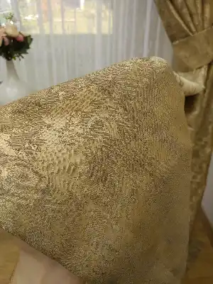Patine Desenli Sütlü Kahve - Katyonik Jakar Fon Perde- Sütlü Kahve