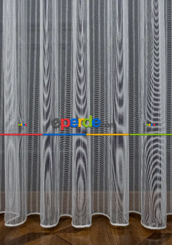 Salon Tül - Brillant Gümüş Sim Çizgi Armür Tül Çizgili Tül