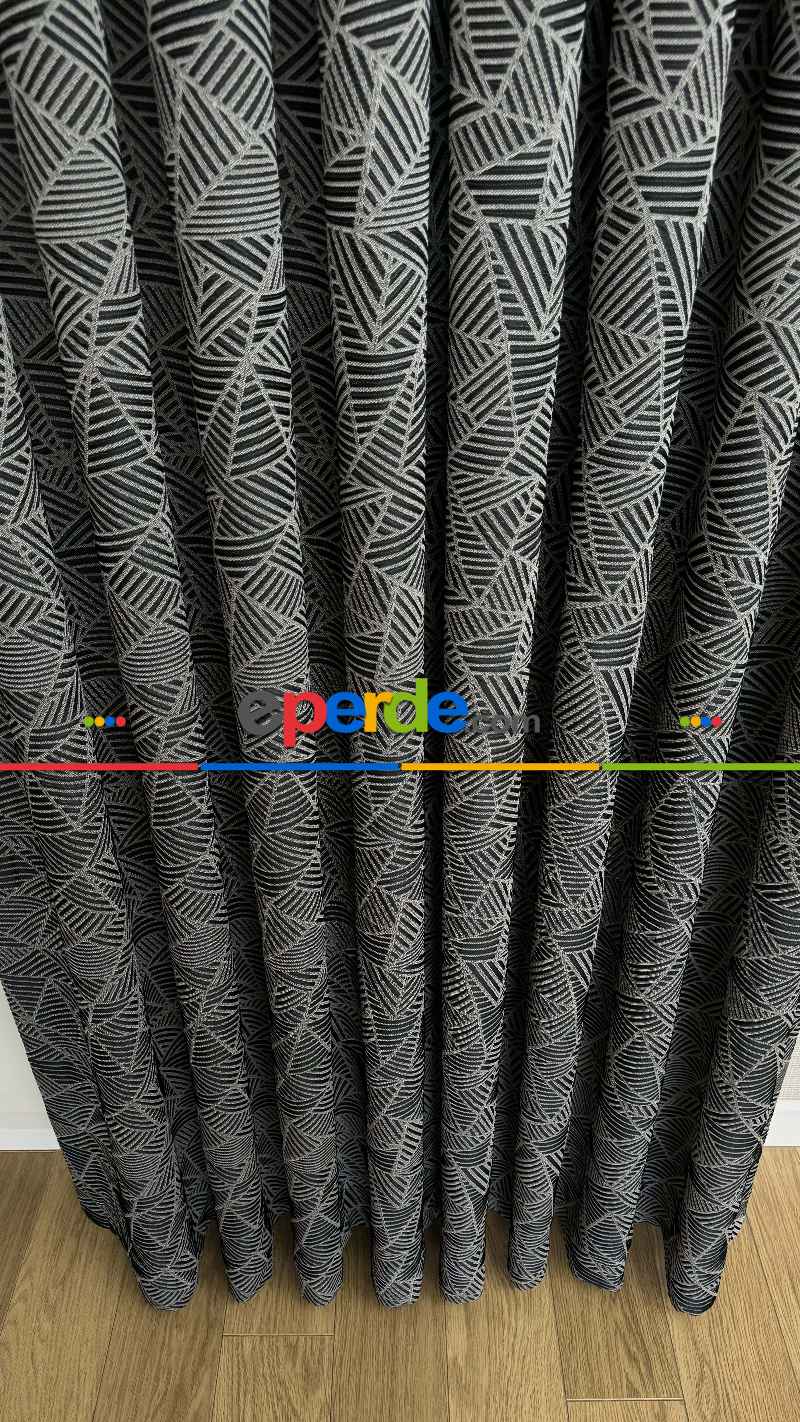 Dolcevita Siyah Gri Geometrik Desen Premium Jakar Dokuma Fon Perde