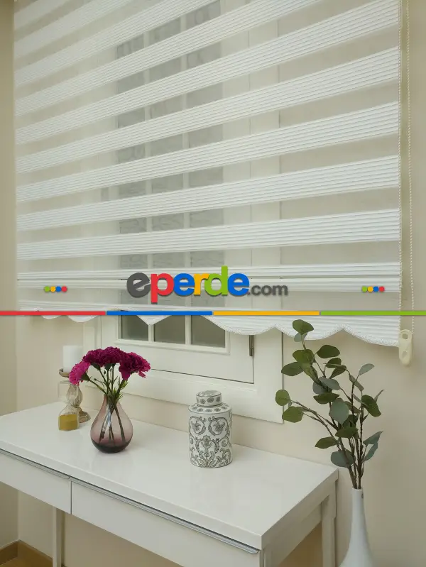 Yatak Odası - Zebra Perde - Dar Pileli Zebra Perde- Ekru