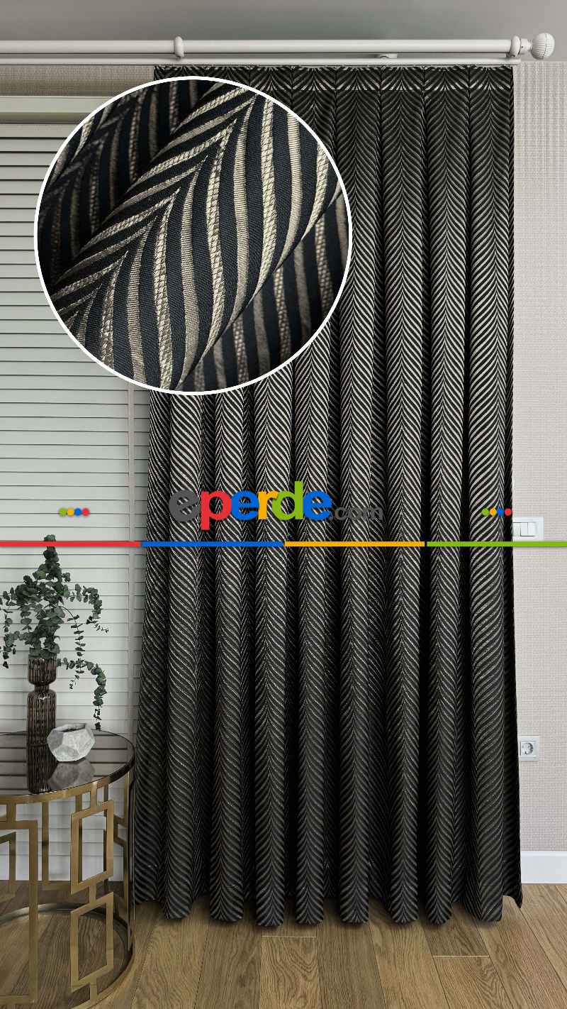 Siyah Gold Altın Premium Jakar Dokuma Pano Fon Perde - Gramajlı