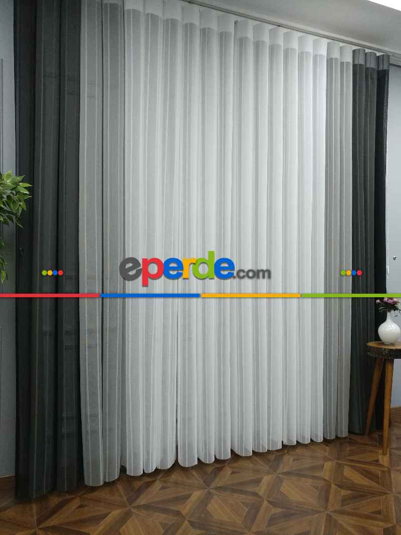 Yatak Odası - Lens Akıllı Dikey Tül Perde 111- Siyah-beyaz-gümüş-antrasit