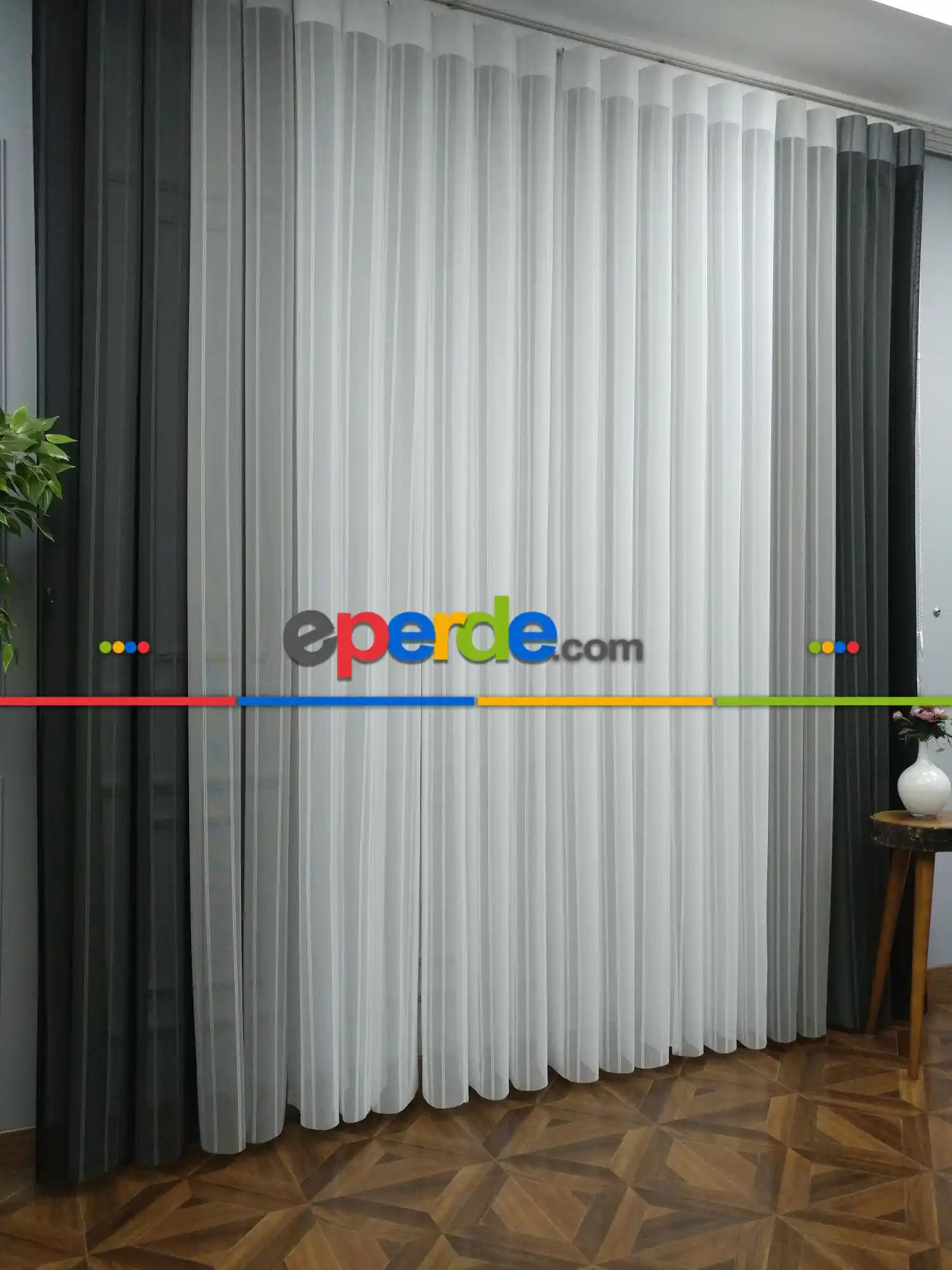 Lens Akıllı Dikey Tül Perde 111- Siyah-beyaz-gümüş-antrasit