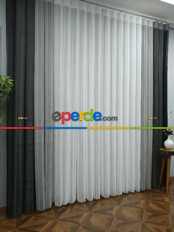 Lens Akıllı Dikey Tül Perde 111- Siyah-beyaz-gümüş-antrasit