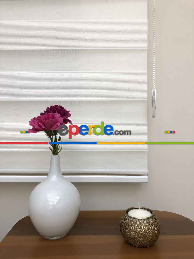 Yüksek Kalite Plise Zebra Perde - Ekru Renk- Ekru