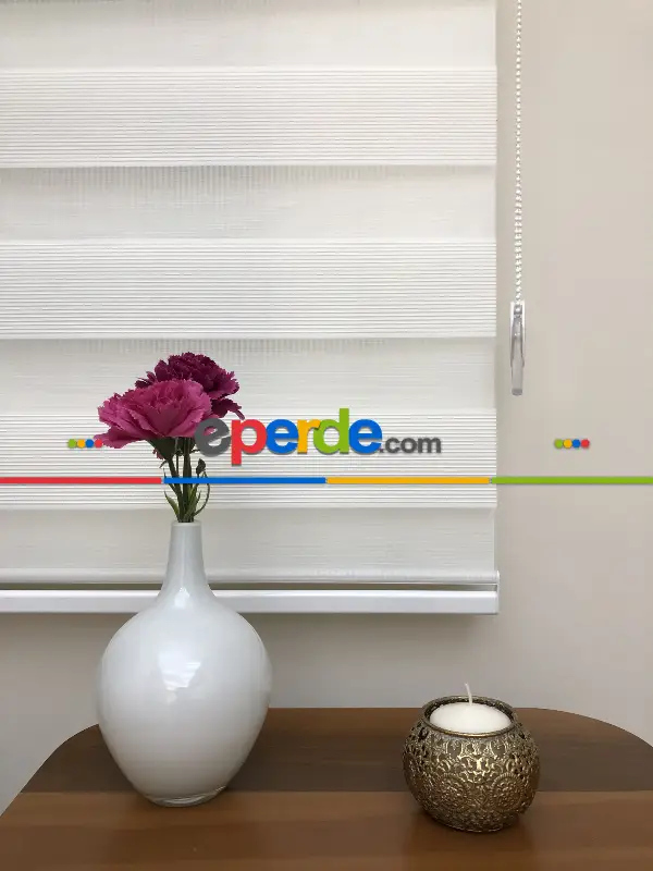 Salon Zebra Perde - Yüksek Kalite Plise Zebra Perde - Ekru Renk- Ekru