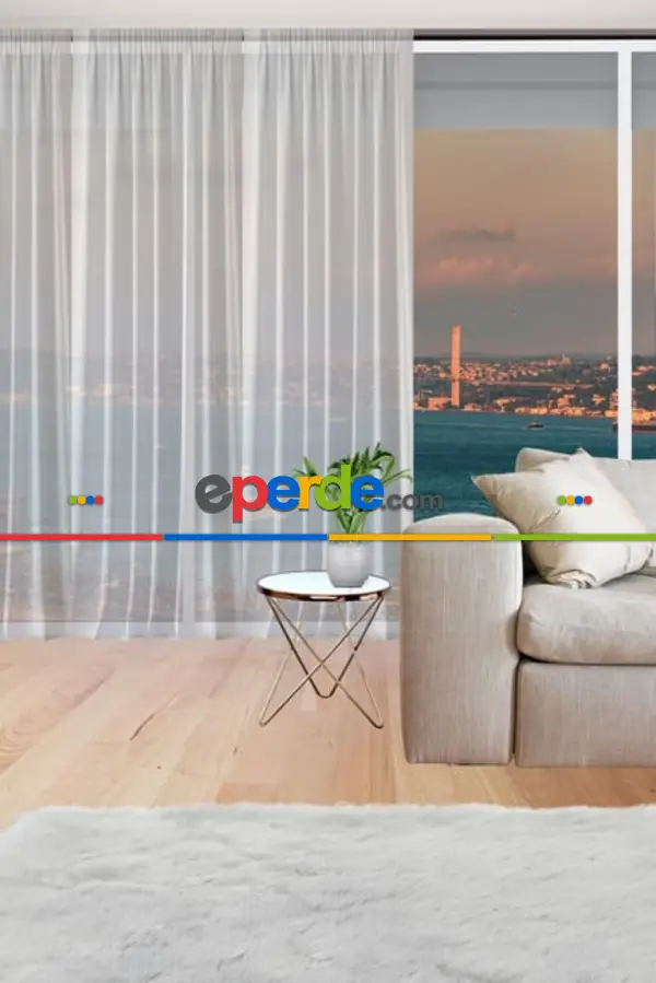 İpek Tergal Düz Tül Perde Pilesiz Beyaz
