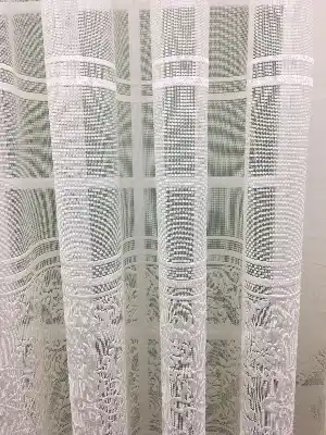 Enine Çizgili Desenli Tül Perde- Ekru
