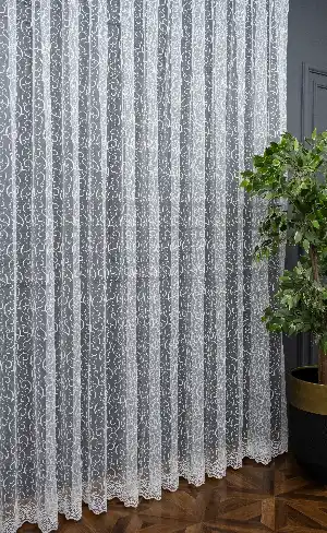 Salon Tül Modelleri - Brillant Klasik Kıvrım Desen İşeleme Tül