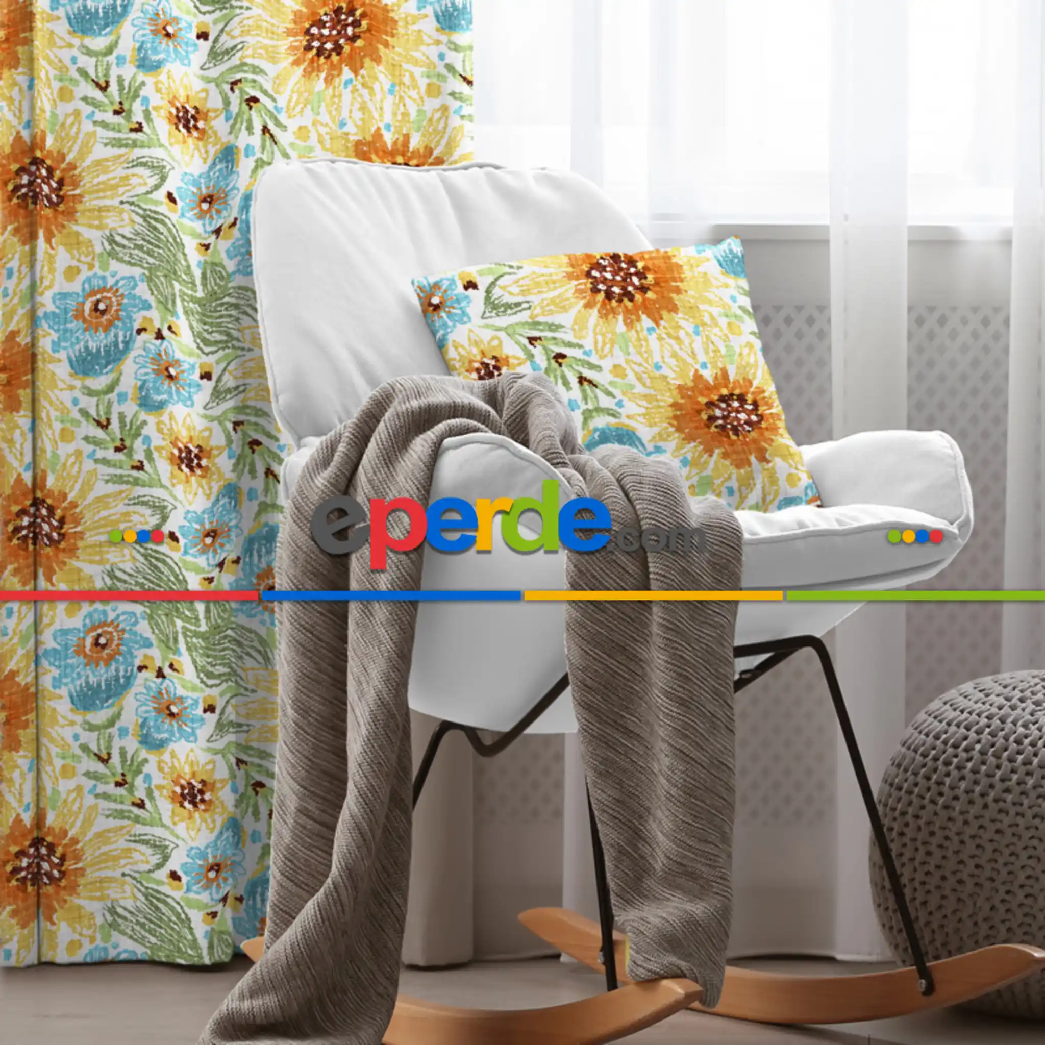 Çiçekli Fon Perde Evim1599 Kumaşı Kalındır Duck Bezi Değildir- Mavi-beyaz