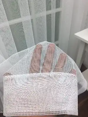 Özel Örme Dokulu File Tül Perde- Ekru