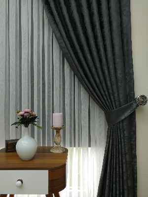 Salon Fon Perde - Antrasit Füme Renk Jakar Desenli Fon Perde- Antrasit