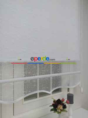 Mutfak Tül Stor Perde - Çiftli Sistem- Beyaz