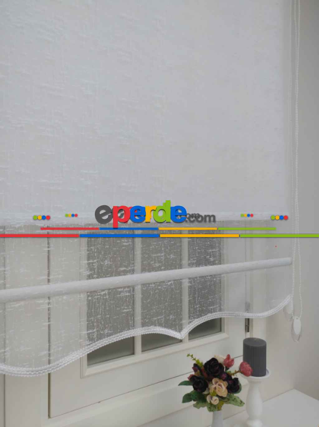 Mutfak Tül Stor Perde - Çiftli Sistem- Beyaz