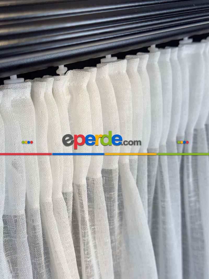 Ekru Keten Tül Perde, Büzgü Ekstraforlu