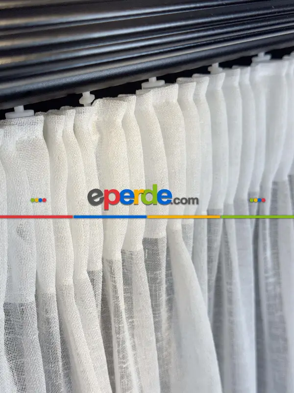 Ekru Keten Tül Perde, Büzgü Ekstraforlu