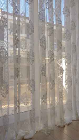 Tül Perde Ve Kruvaze Perde Damask Desenli- Krem