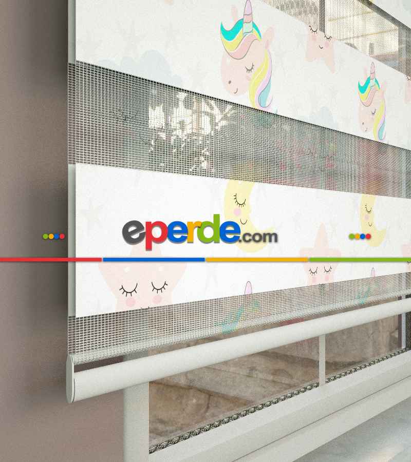 Yıldız Desenli Baskılı Zebra Perde- Çok Renkli