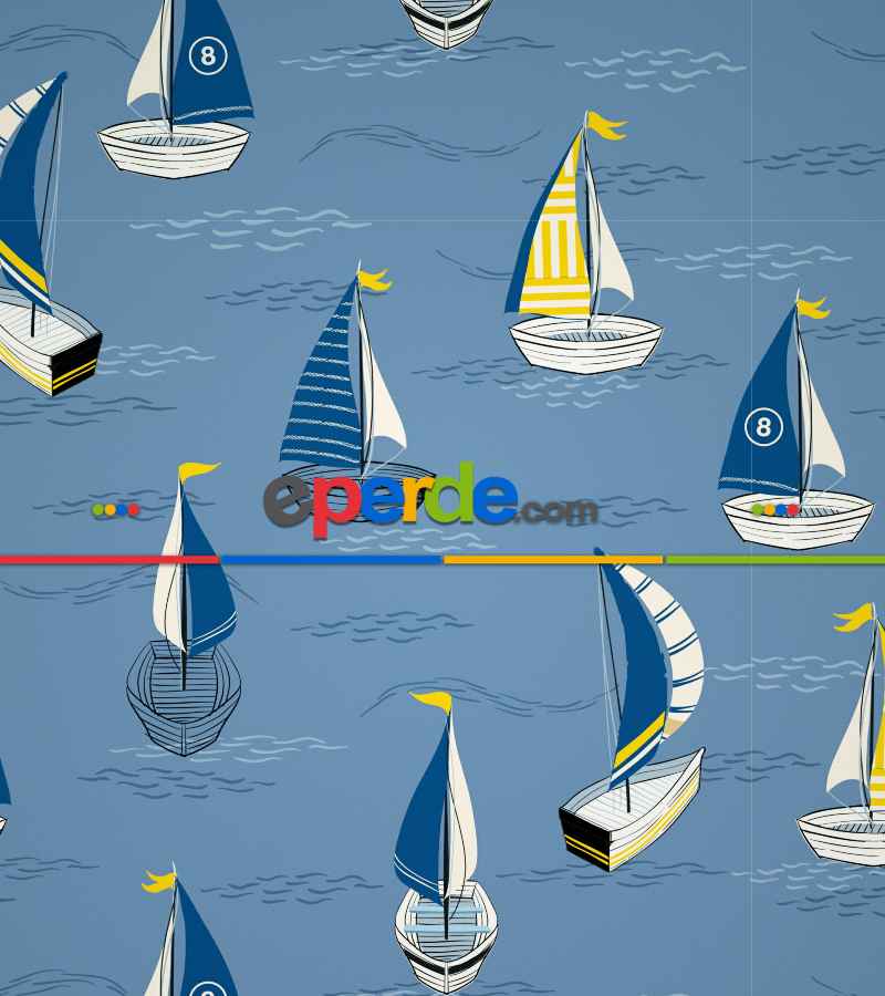 Denizci Desenli Baskılı Stor Perde- Mavi-çok Renkli