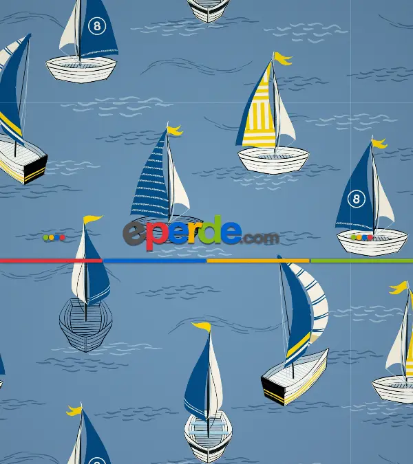 Denizci Desenli Baskılı Stor Perde- Mavi-çok Renkli