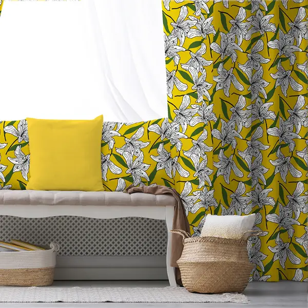 Sarı Fon Perde Evim1589 Kumaşı Kalındır Duck Bezi Değildir- Mavi-beyaz