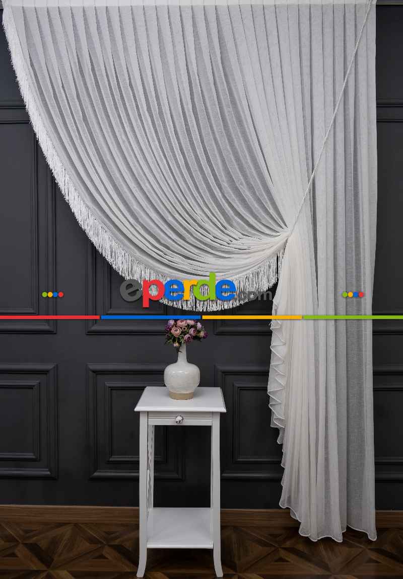 Salon Tül - Keten Yalancı Kruvaze - Tülden Fon - Halat İle Yana Toplamalı Tül - Kordon Toplama Tül - Çift Veya Tek Kanat - Aksesuar İlave Ücretlidir - Kurşunlu Tül