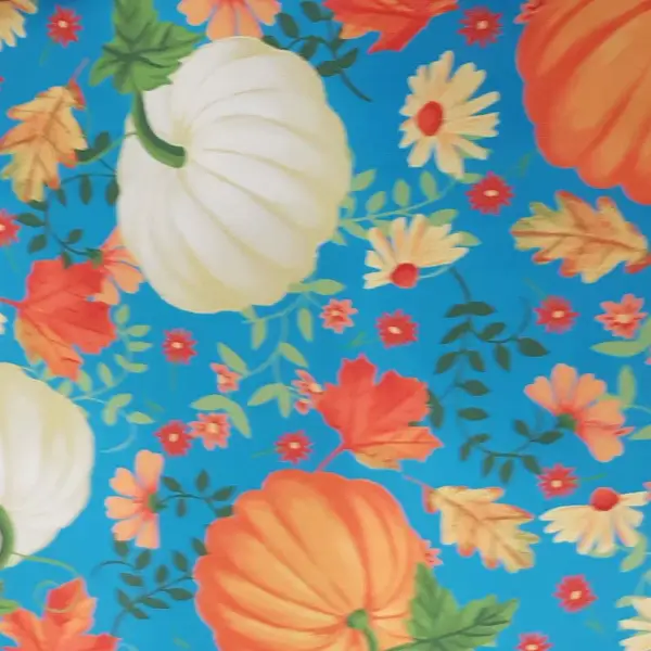 Kabak Desenli Fon Perde Evm1531 Kumaşı Kalındır Duck Bezi Değildir- Mavi-Turuncu
