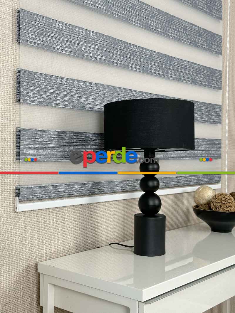 Salon Gri Jakar Dokuma Zebra Perde, Standart Metal Kasalı Yüksek Kalite Kornişe Kolay Montaj Seçenekli